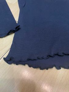 Navy Blue Long Sleeve Lettuce Hem Top
