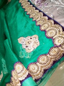 Elegant Green Saree with Gold Embroidery