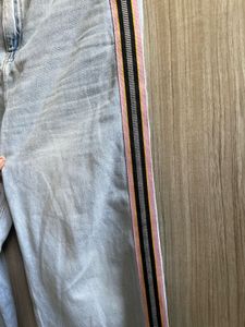 Light Wash Wide Leg Jeans with Side Stripe