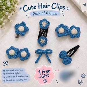 Cute Crochet Flower Hair Clips - Pack of 6