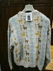 Cozy Faux Fur Deer Print Sweater