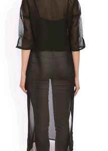 Stylish Black Yoke Design Sheer Kurta