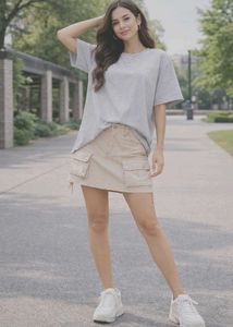 ✨ Women Beige Cargo Skirt | 100% Cotton | Size 28