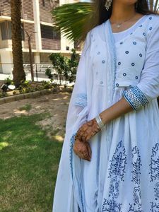 White Printed Anarkali Kurta with dupatta