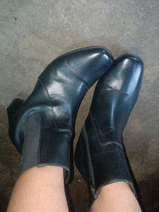Black Faux Leather Ankle Boots