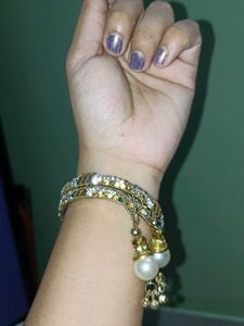 Sparkling Beaded Bangles with Pearl Danglers
