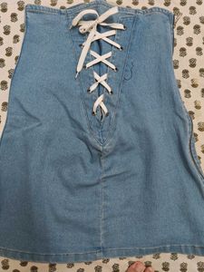 Blue Denim Lace-Up Mini Skirt