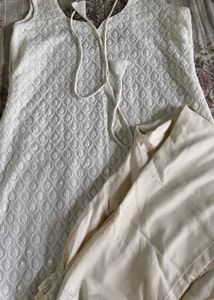 Elegant White Chikankari Kurta Set