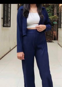 Navy Blue Pleated Co-ord Set