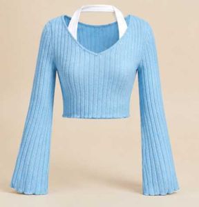 Baby Blue Ribbed Bell Sleeve Top