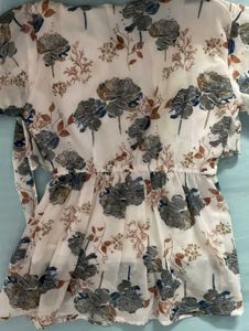 Sheer Floral Bell Sleeve Blouse