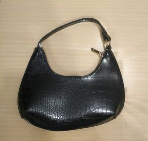 Chic Black Croc Embossed Hobo Bag