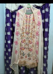Embroidered Peach Pakistani Kurti with Dupatta