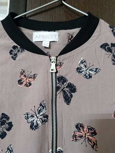 Apricot Butterfly Print Bomber Jacket