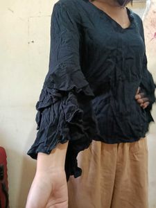 Navy Blue Ruffled Sleeve Top