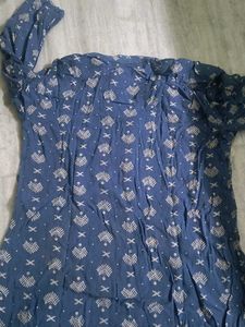 Blue Printed Cotton Kurta