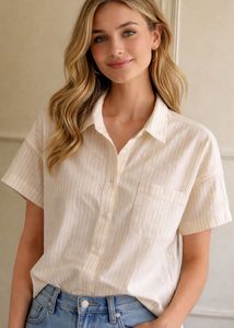 Classic Striped Short-Sleeve Button-Up Shirt