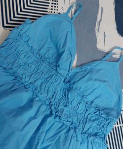 Blue Smocked Sundress, v neck with adjustable stra