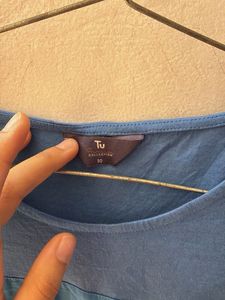 Blue Two-Tone Long Sleeve Top