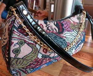 Unique Tapestry Hobo Bag with Gold Chain