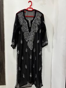 Black Embroidered Sheer Kurta