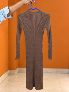 Women’s Brown Ribbed Bodycon Midi Dress