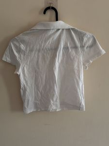 White Cropped Polo Top