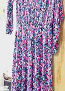 Pleated Floral Print Dress