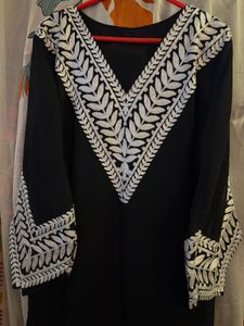 Elegant Black Kurta with White Embroidery