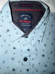 Men's Light Blue cotton Floral Print Shirt