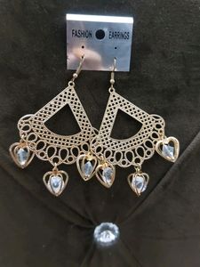Beautiful Golden Earings With Silver Heart Hanging