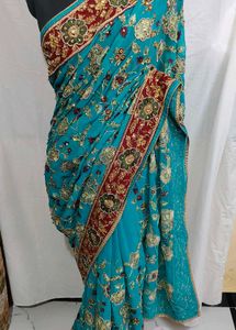 Exquisite Teal hand work heavy saree 🔥