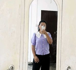 Cute korean  Lavender Puff Sleeve Top