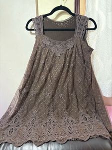 Women's Brown Lace Detail Top