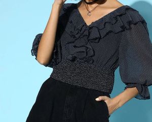 Stylish Blue Polka Dot Blouse