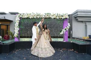 Beige Tissue Resham Embroidered Engagement Lehenga