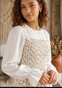 Floral Smocked Top with White Collar Shirt