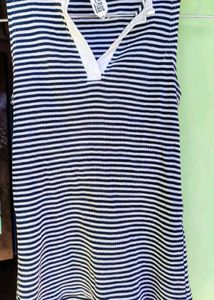 Striped Sleeveless Polo Top