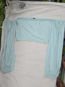 PEOPLE Light Blue Off-Shoulder Long Sleeve Top