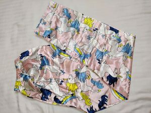 Unicorn printed baby pink, satin nightsuit set.
