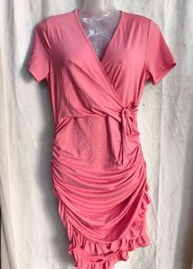 3929. Chic Pink Ruched Wrap Dress
