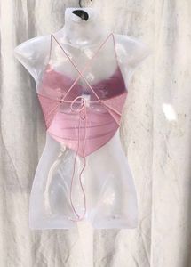 I. Sparkly Pink Cowl Neck Halter Top