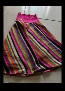 Striped A-Line Skirt with Pink Waistband