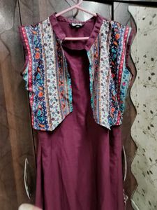 Stylish Maroon Kurta Set with Printed Jacket