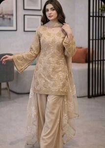 Elegant Beige Embroidered Kurta Set