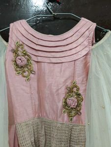 Beautiful Pink Ethnic Gown with Net Overlay