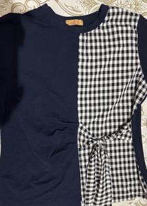 Chic Navy &amp; Gingham Tie-Front Top