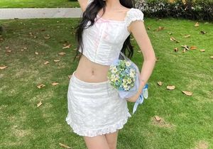 y2k white lace co ord set
