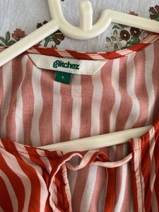 brick &amp; White Striped Peplum Top