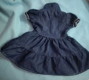 Cute Denim Dress with Flower Appliques